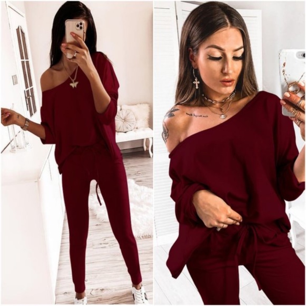 One shoulder 2 piece lounge set - BLACK - Picture 5 of 5